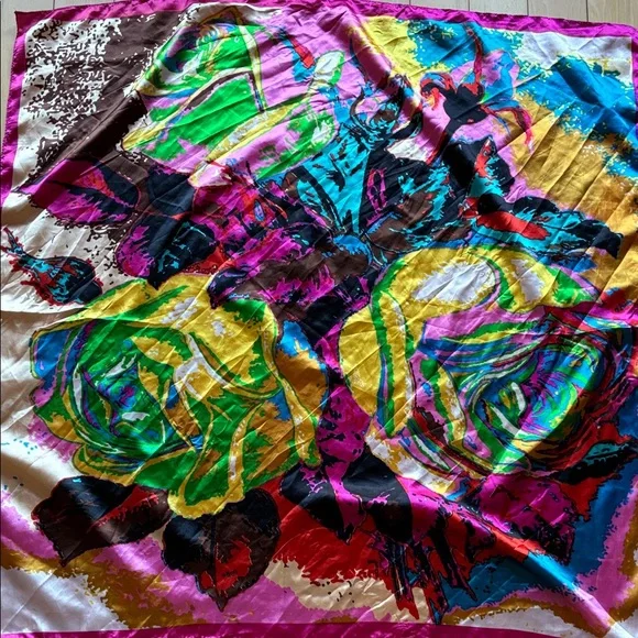 Vibrant print yellow rose scarf - Picture 2 of 3